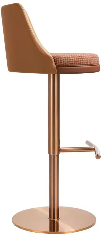 Reagan Cafe Au Lait Performance Vegan Leather and Houndstooth Adjustable Swivel Stool