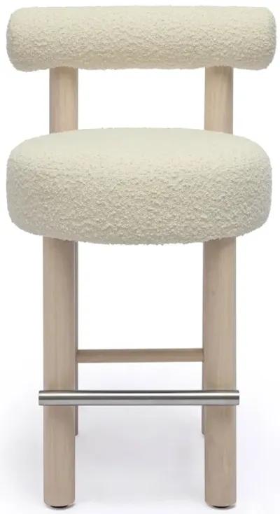 Carmel Cream Boucle and Solid Wood Counter Stool