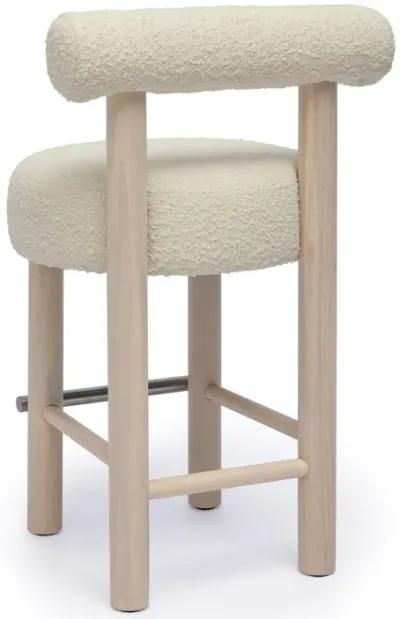 Carmel Cream Boucle and Solid Wood Counter Stool