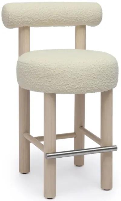 Carmel Cream Boucle and Solid Wood Counter Stool