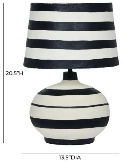 Positano Black Striped Papier Mache Table Lamp