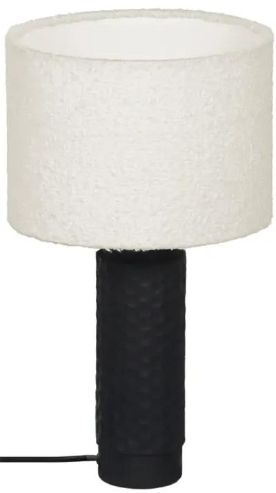 Grava Cream Boucle & Black Hand Carved Wood Table Lamp