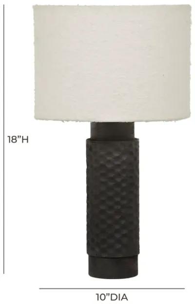 Grava Cream Boucle & Black Hand Carved Wood Table Lamp