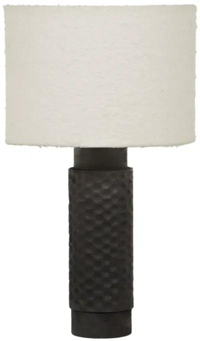 Grava Cream Boucle & Black Hand Carved Wood Table Lamp