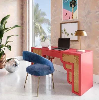 Suzie Coral Pink & Rattan Executive Desk