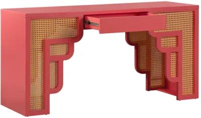 Suzie Coral Pink & Rattan Executive Desk