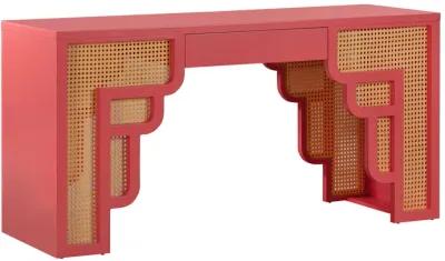 Suzie Coral Pink & Rattan Executive Desk