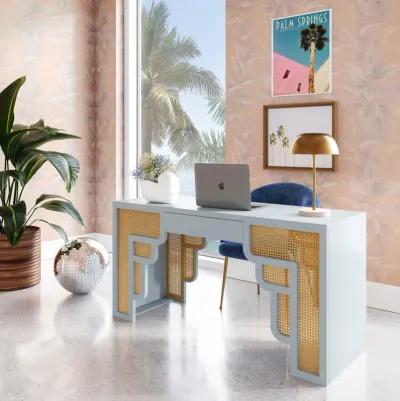 Suzie Pastel Blue & Rattan Executive Desk