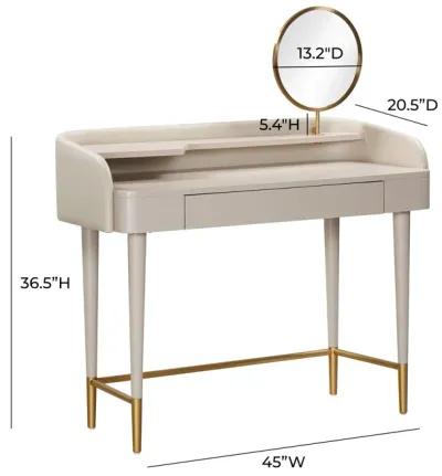 Penelope Taupe Vegan Leather Wrapped Vanity Desk