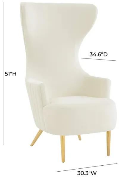 Julia Cream Velvet Channel Tufted Wingback Chair