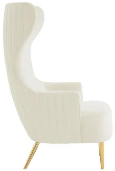 Julia Cream Velvet Channel Tufted Wingback Chair