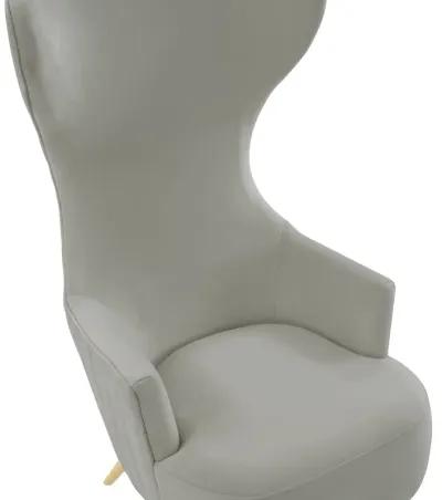 Julia Grey Velvet Channel Tufted Wingback Chair