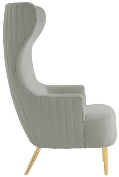 Julia Grey Velvet Channel Tufted Wingback Chair