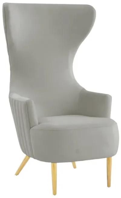 Julia Grey Velvet Channel Tufted Wingback Chair