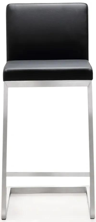 Parma Black Performance Vegan Leather and Stainless Steel Counter Stool - Set of 2