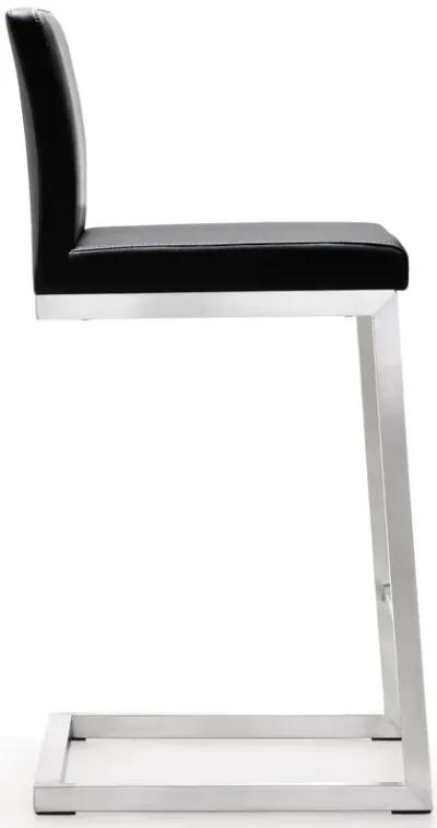 Parma Black Performance Vegan Leather and Stainless Steel Counter Stool - Set of 2