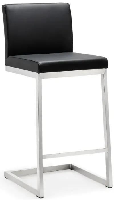 Parma Black Performance Vegan Leather and Stainless Steel Counter Stool - Set of 2