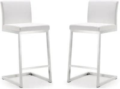 Parma White Performance Vegan Leather and Stainless Steel Counter Stool - Set of 2