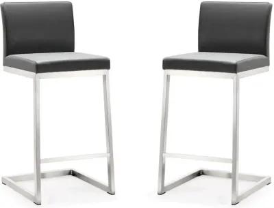 Parma Grey Performance Vegan Leather and Stainless Steel Counter Stool - Set of 2