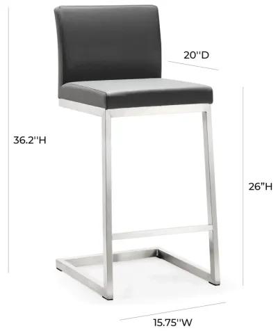 Parma Grey Performance Vegan Leather and Stainless Steel Counter Stool - Set of 2