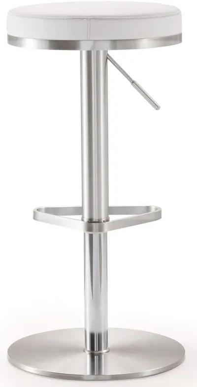 Fano White Performance Vegan Leather and Stainless Steel Adjustable Barstool