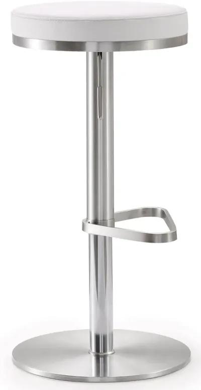 Fano White Performance Vegan Leather and Stainless Steel Adjustable Barstool