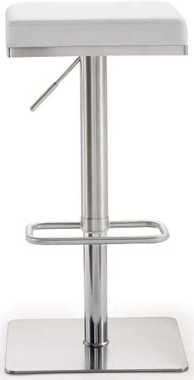 Bari White Performance Vegan Leather and Stainless Steel Adjustable Barstool