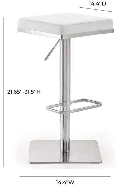 Bari White Performance Vegan Leather and Stainless Steel Adjustable Barstool