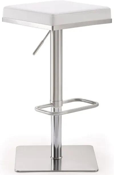 Bari White Performance Vegan Leather and Stainless Steel Adjustable Barstool