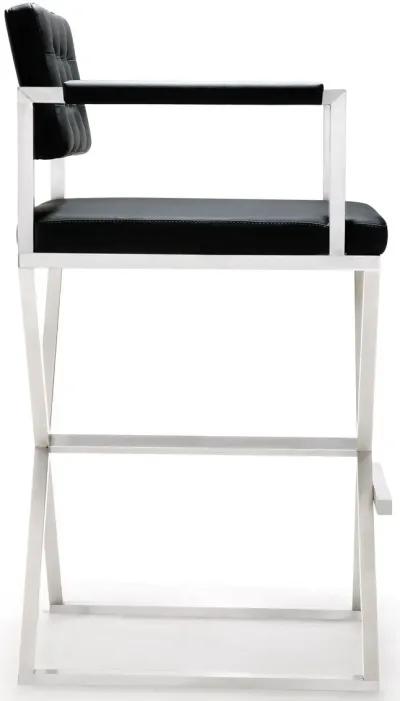 Director Black Performance Vegan Leather and Stainless Steel Barstool