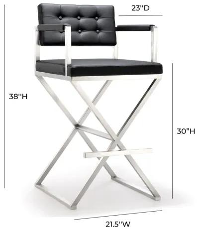 Director Black Performance Vegan Leather and Stainless Steel Barstool