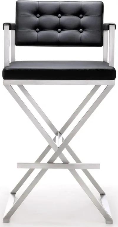 Director Black Performance Vegan Leather and Stainless Steel Barstool