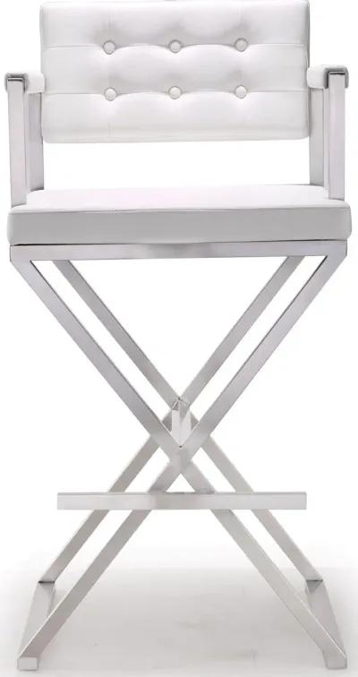 Director White Performance Vegan Leather and Stainless Steel Barstool