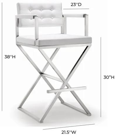 Director White Performance Vegan Leather and Stainless Steel Barstool