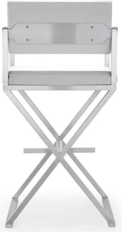 Director White Performance Vegan Leather and Stainless Steel Barstool