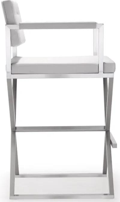 Director White Performance Vegan Leather and Stainless Steel Barstool