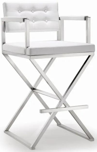 Director White Performance Vegan Leather and Stainless Steel Barstool