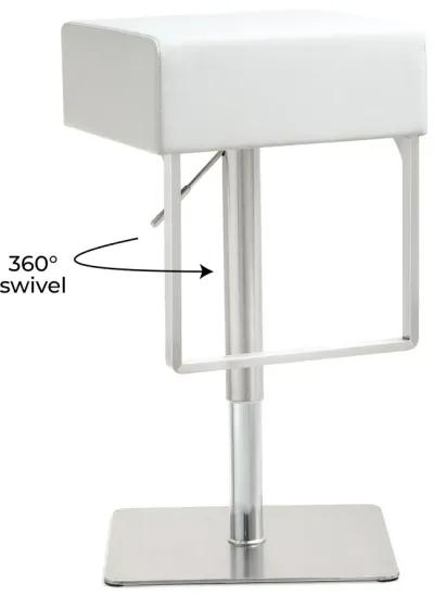 Seville White Performance Vegan Leather and Stainless Steel Adjustable Barstool