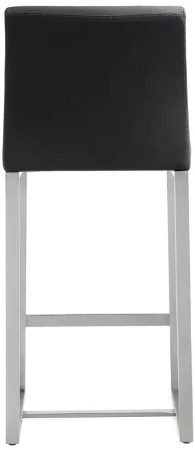 Denmark Black Performance Vegan Leather and Stainless Steel Counter Stool - Set of 2