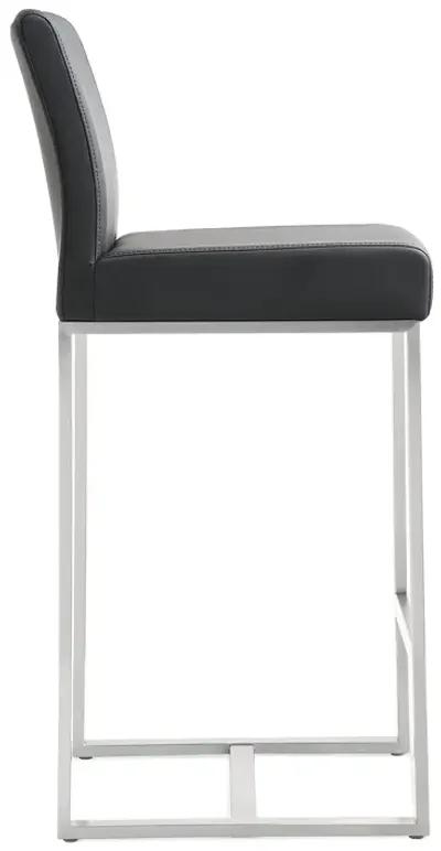 Denmark Black Performance Vegan Leather and Stainless Steel Counter Stool - Set of 2