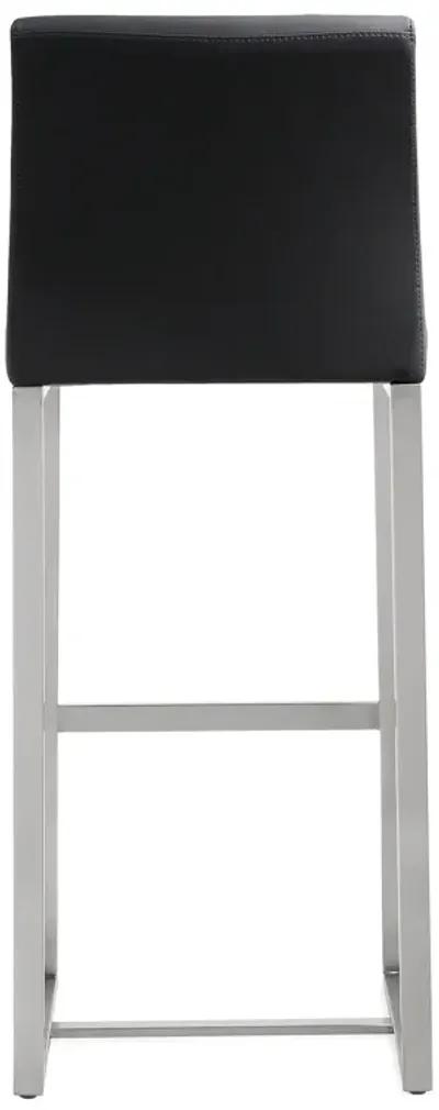 Denmark Black Performance Vegan Leather and Stainless Steel Barstool - Set of 2