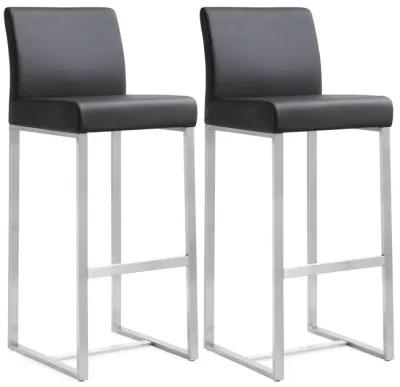 Denmark Black Performance Vegan Leather and Stainless Steel Barstool - Set of 2