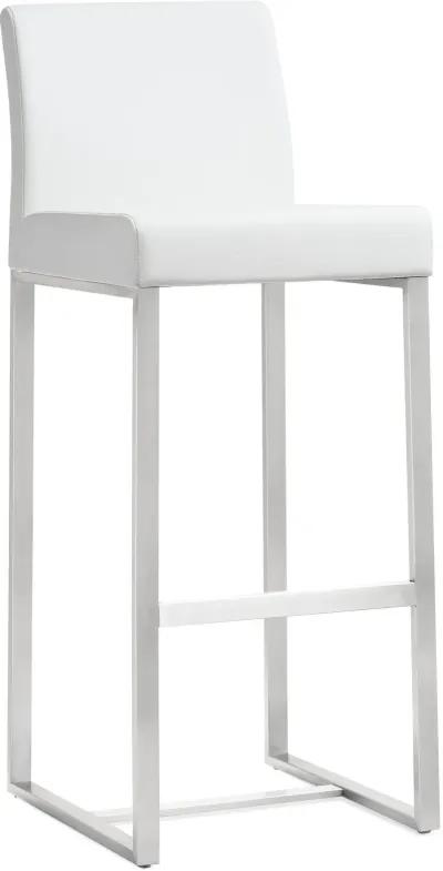 Denmark White Performance Vegan Leather and Stainless Steel Barstool - Set of 2