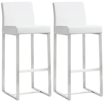 Denmark White Performance Vegan Leather and Stainless Steel Barstool - Set of 2