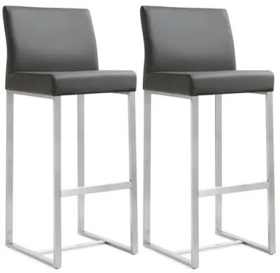 Denmark Grey Performance Vegan Leather and Stainless Steel Barstool - Set of 2