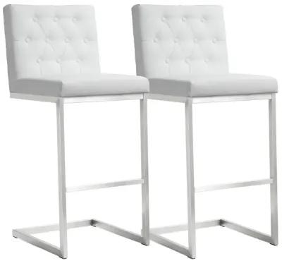 Helsinki White Performance Vegan Leather and Stainless Steel Barstool - Set of 2