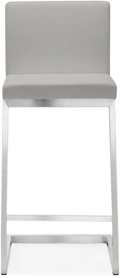 Parma Light Grey Performance Vegan Leather and Stainless Steel Counter Stool - Set of 2