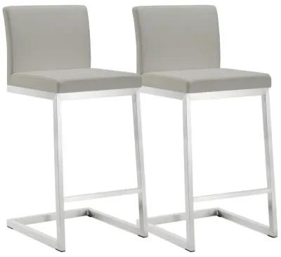 Parma Light Grey Performance Vegan Leather and Stainless Steel Counter Stool - Set of 2