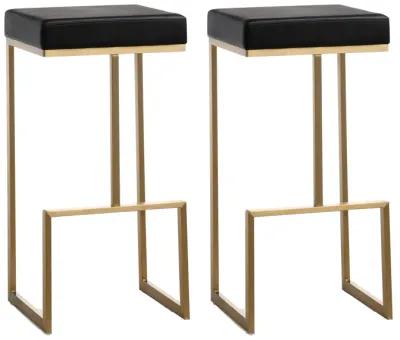 Ferrara Black Performance Vegan Leather and Gold Steel Barstool - Set of 2