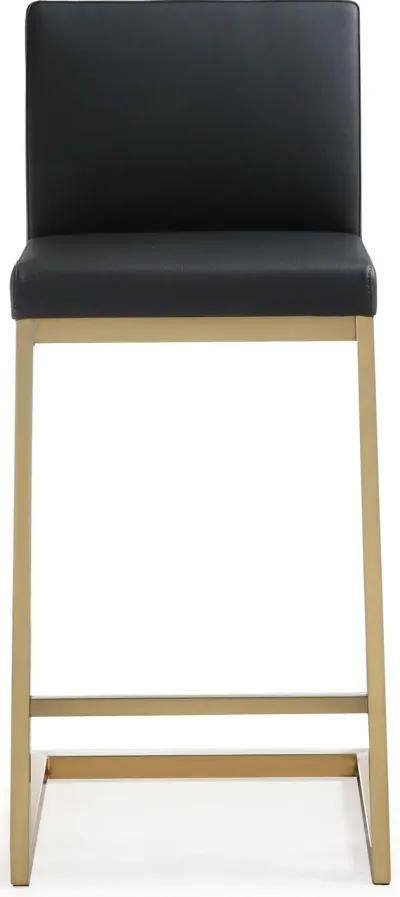 Parma Black Performance Vegan Leather and Gold Steel Counter Stool - Set of 2